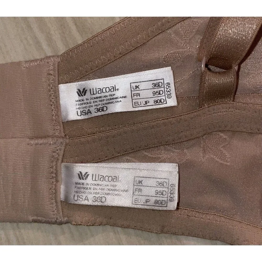 Lot 2 Wacoal 65339 Feminine Charm Contour Underwire Demi Bras Leaves 36D Beige - Picture 6 of 6